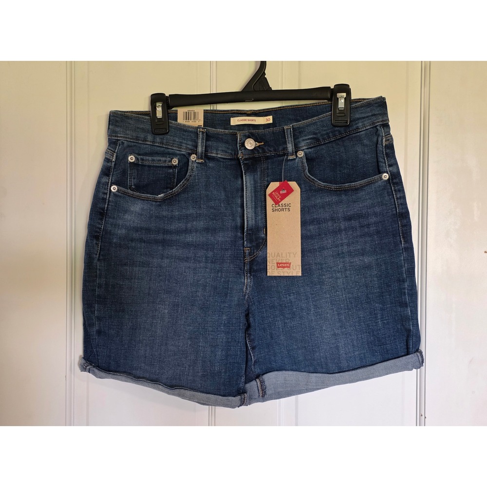 Levis Sculpt Classic Shorts Womens 10 W30 Mid Rise Cuffed Denim Blue 29694-0028